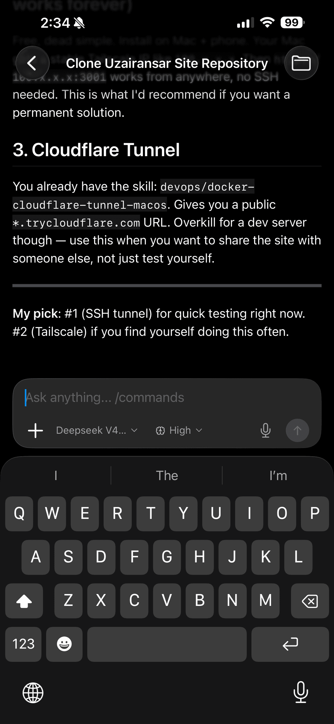 Chat interface with streaming assistant response